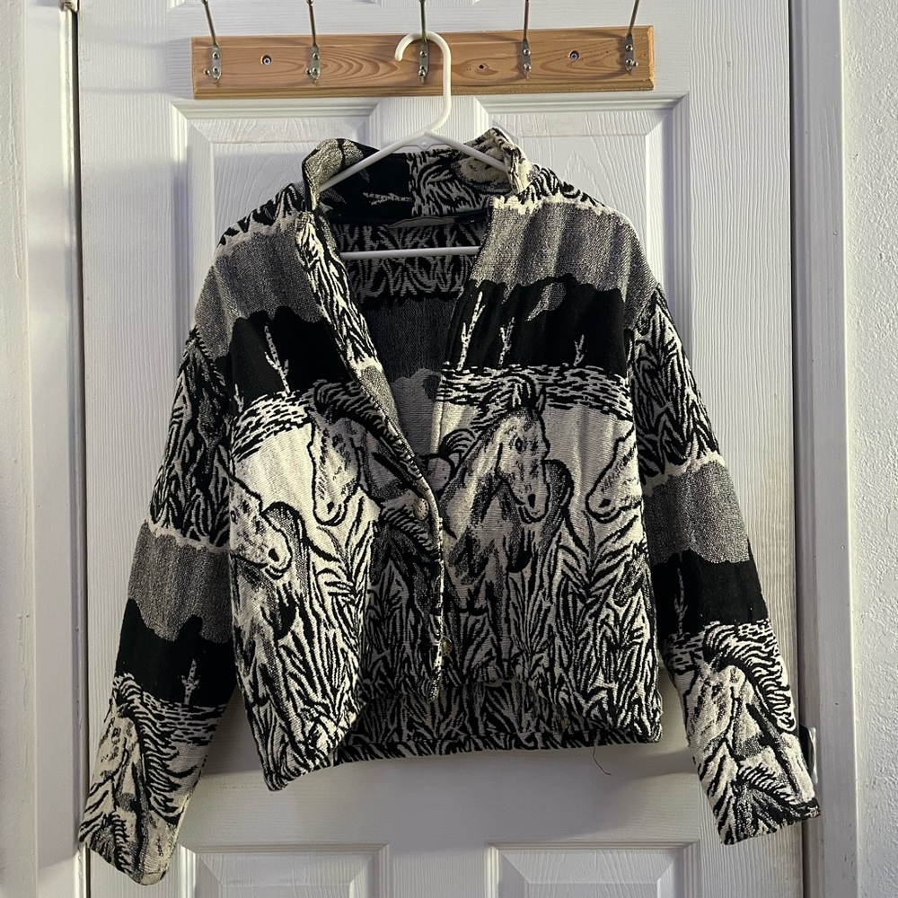 Vintage New Identity Black & White Horse Jacket W/ Interior Design